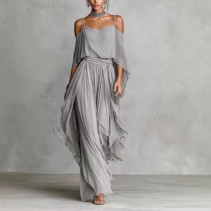 2026 European And American Cross-border New Style Gray Chiffon...
