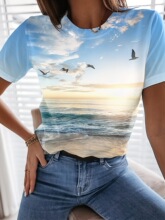 E 63601 3D Floral Print T-Shirt ����ӡ��T�� �羳����ѷŷ��