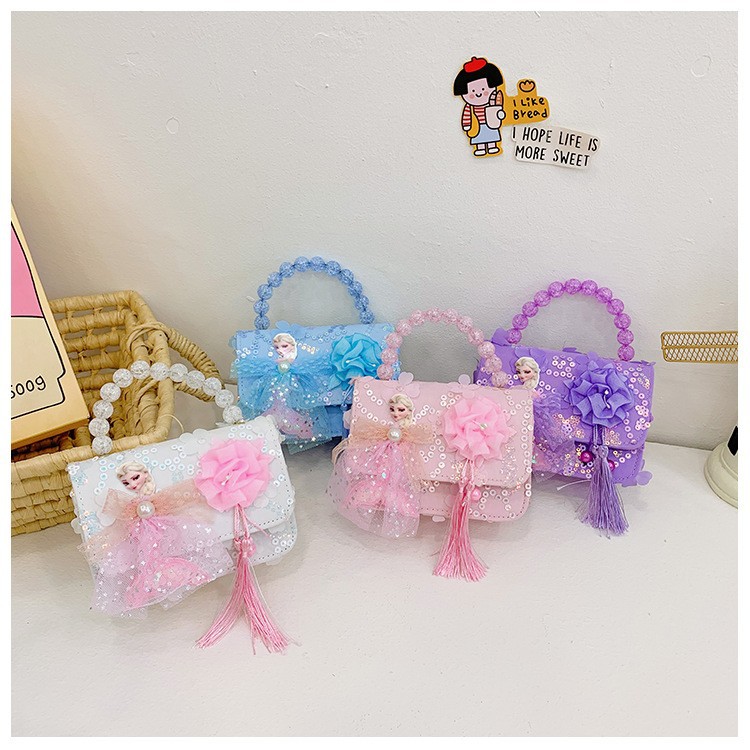 Año nuevo rojo Chanel estilo de los niños perla bolso del bebé lindo arco cadena niñas monedero