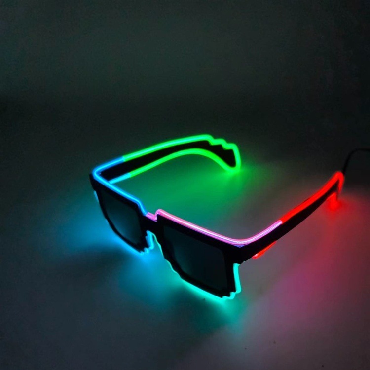 Wireless EL glow-in-the-dark LED sunglasses for clubbing, nighttime lighting, trendy sunglasses, pixelated for KTV, bars, and concerts.
