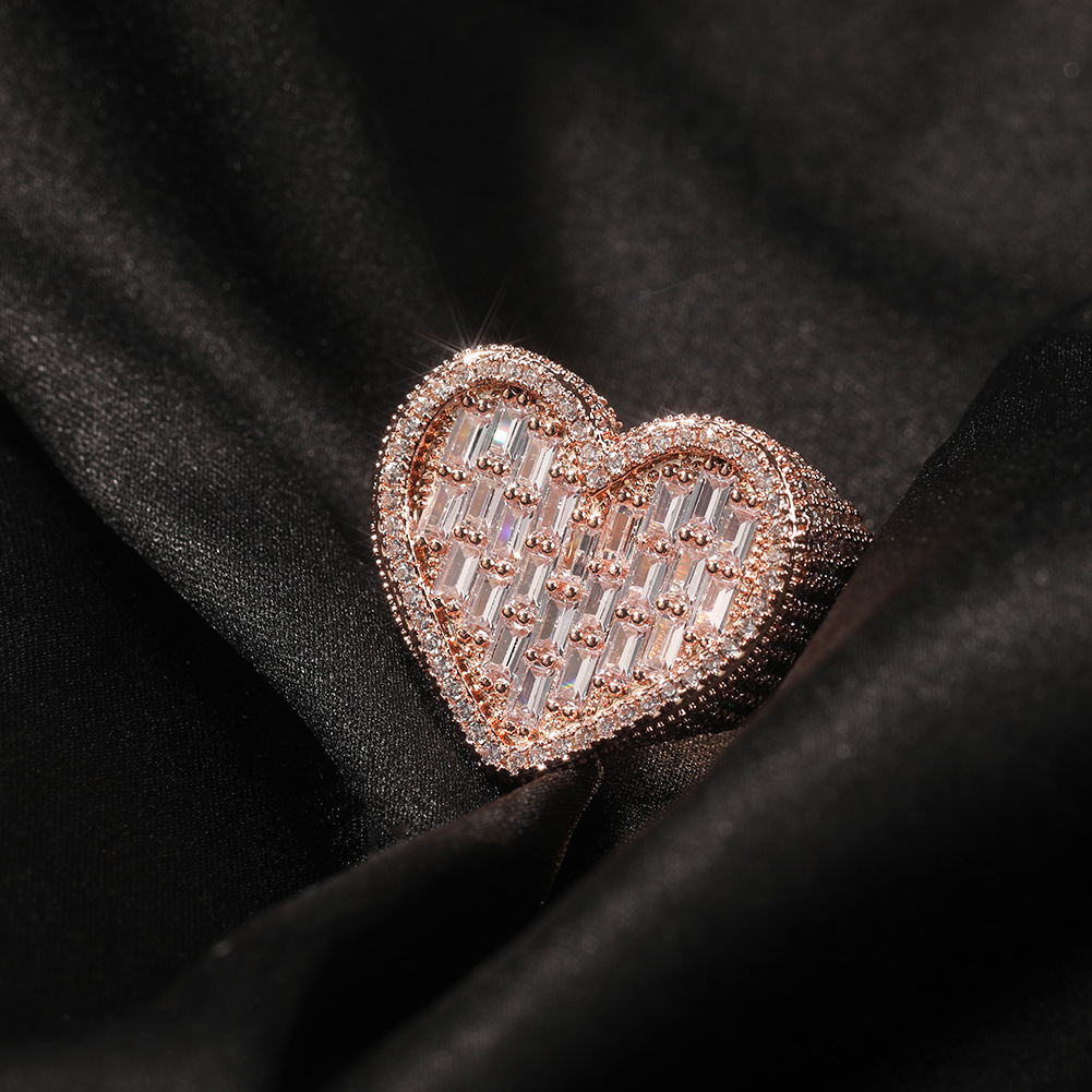 24g Weight Rhinestones Inlay Material Rings Classification 6, 9 Ring Size 1 Piece Quantity Party, Street Occasion Copper Material Heart Shape Pattern Unisex Gender Inlay Design Hip-Hop Style Hip-hop Heart Shape Copper Inlay Rhinestones Rings 8
