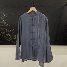 2025秋季新品文艺百搭宽松复古手工盘扣皱麻衬衫单排扣亲肤小开衫