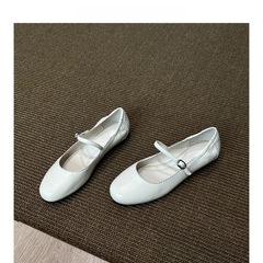 现货~百搭复古一字扣带芭蕾舞鞋女法式圆头蝴蝶结软底通勤单鞋女