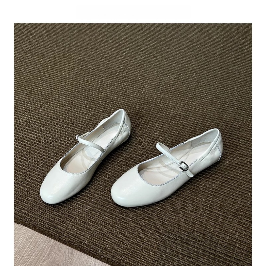 Ready in Stock ~ Easiest for Match Retro One-Word Buckle Ballet Shoes for Women French Round Toe Bow Soft Sole Commuter Shoes for Women