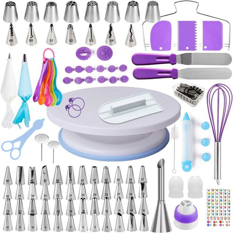 Juego de herramientas para decoración de pasteles de 137 piezas – estilo nórdico, plato giratorio, kit completo