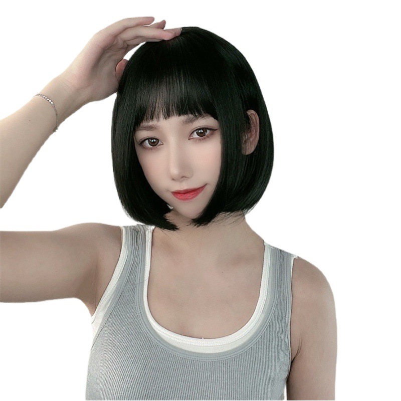 Factory wholesale wig female short straight hair air bangs bobo bob head natural realistic buckle net full head cover type
