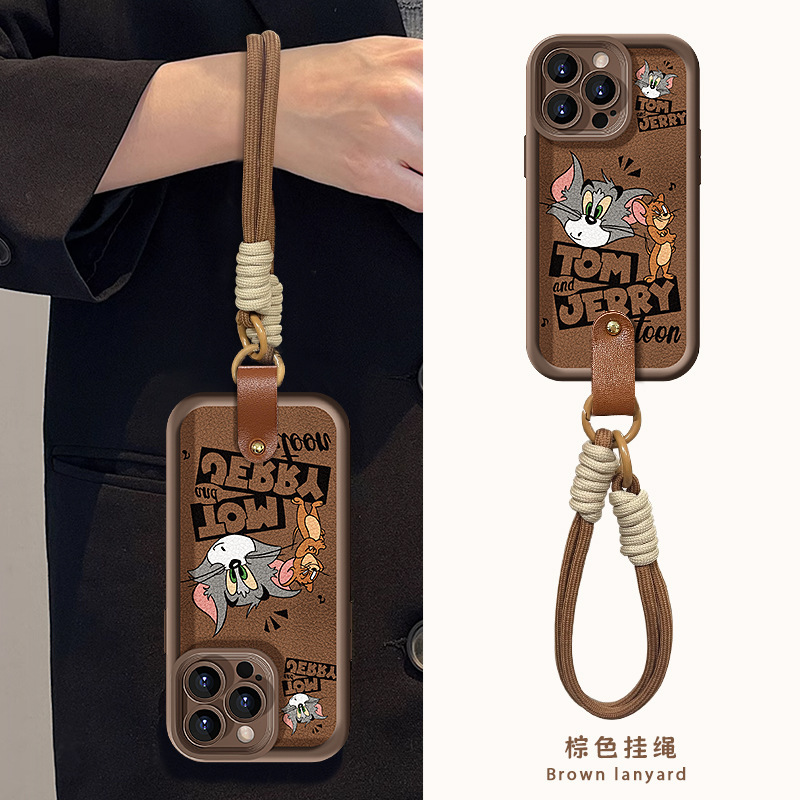 适用苹果16promax手机壳iphone13猫和老鼠挂绳15硅胶小羊皮14防摔|undefined