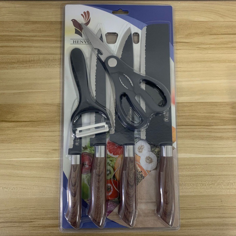 Una gran cantidad de piezas de punto de fábrica de seis piezas forjadas con cuchillo de martillo, cuchillo de cocina de acero inoxidable, cuchillo de chef, caja de color de regalo, juego de cuchillos