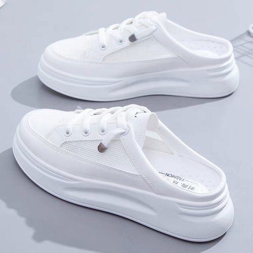 Korean-style headband half-slippers women's outdoor 2025 summer ins mesh breathable casual shoes lazy white shoes for women