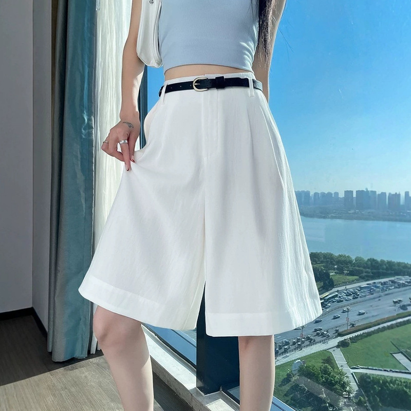2026 Summer New Thin Tencel Linen A-line Suit Wide-leg Shorts Casual High-waisted Ice Silk Pants Five-point Pants