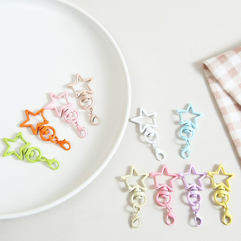Colorful Painted Five-Pointed Star with Crayfish Buckle Jewelry DIY Accessories Wholesale Zinc Alloy Rotating Keychain Pendant