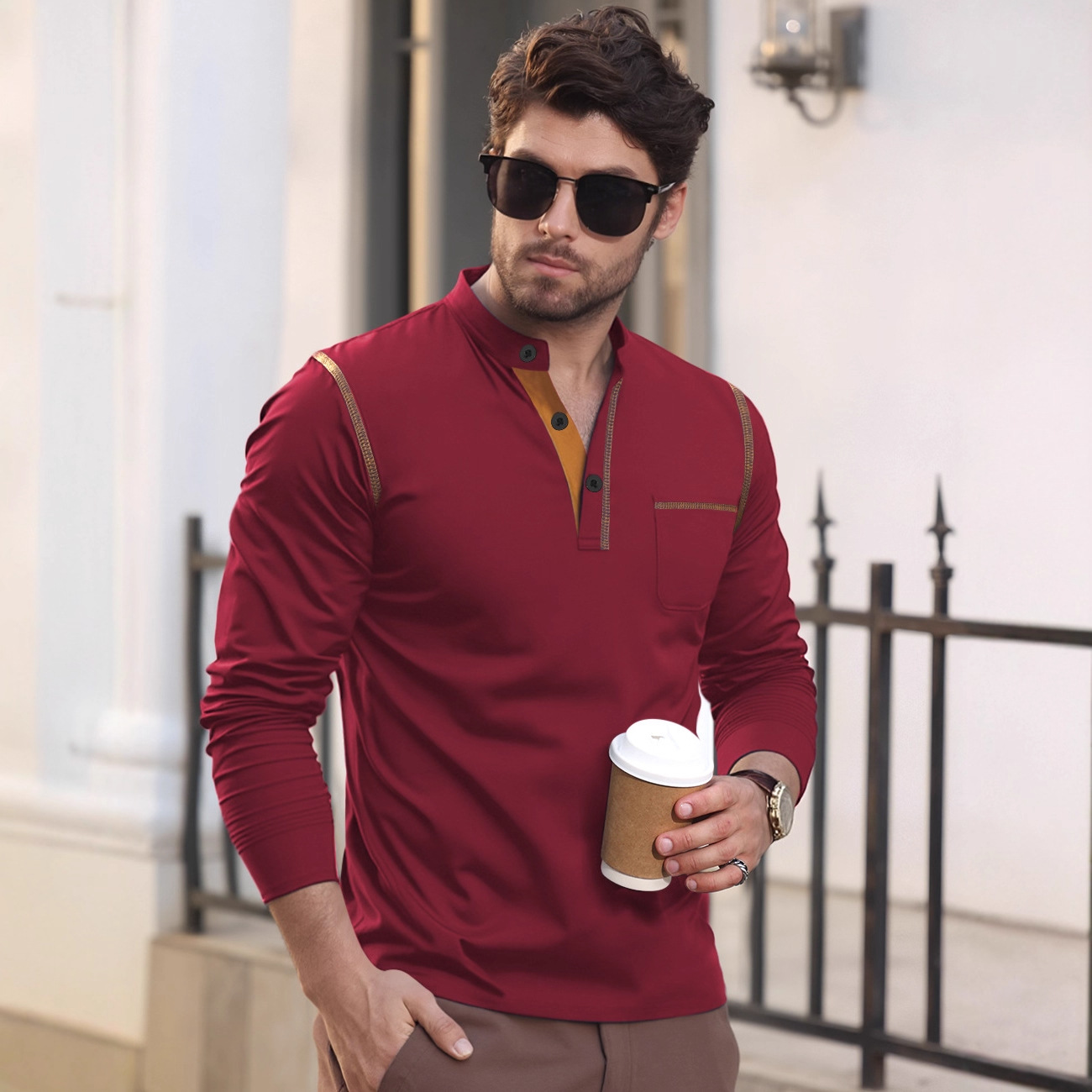 Nuevo año nuevo comercio exterior transfronterizo hombre polo con solapa de manga larga ropa de hombre nuevo estilo europeo y americano camiseta hombre