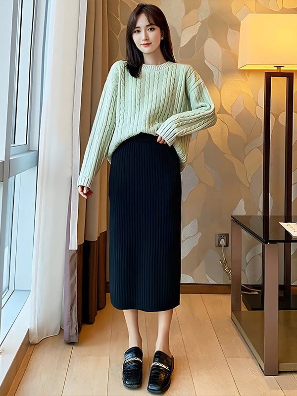 60-150kg Plus Size Knitted One-Step Skirt 2025 Autumn and Winter New Style Slightly Fat mm Straight Slit to Cover the Hips 60-150kg Plus Size Knitted One-Step Skirt 2025 Autumn and Winter New Style Slightly Fat mm Straight Slit to Cover the Hips