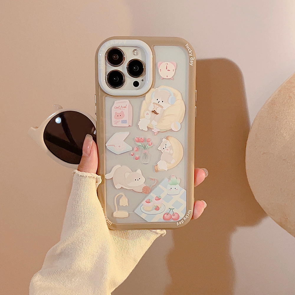 Cute Lazy Cat Phone Case For Iphone Hard Acrylic Protective Cover_voghion.com
