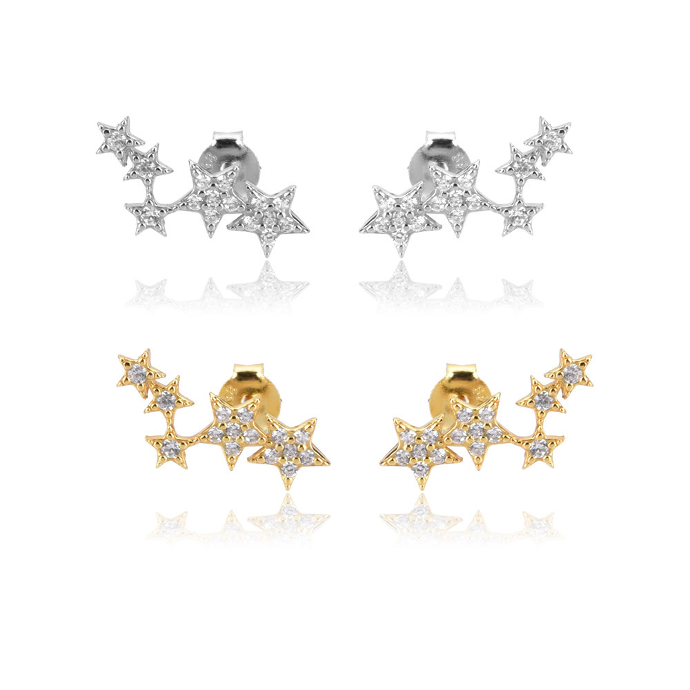 S925 Pure Silver Stud Earrings with Three Pentagrams for Women - Lucky in Three Lifetimes, New Style Earrings with Elegance for Women