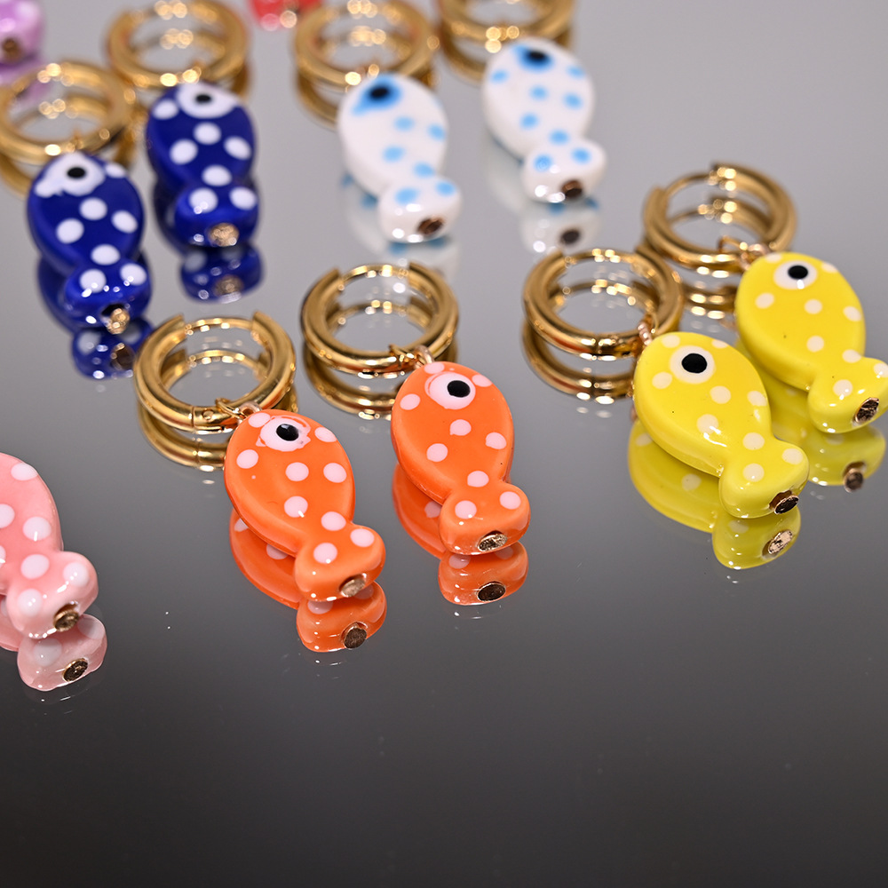 1 Pair Cute Sweet Fish 304 Stainless Steel Ceramics Drop Earrings display picture 5