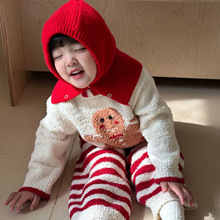 秋冬休闲条纹半边绒亲子款套装儿童卡通保暖家居服男女中小童睡衣