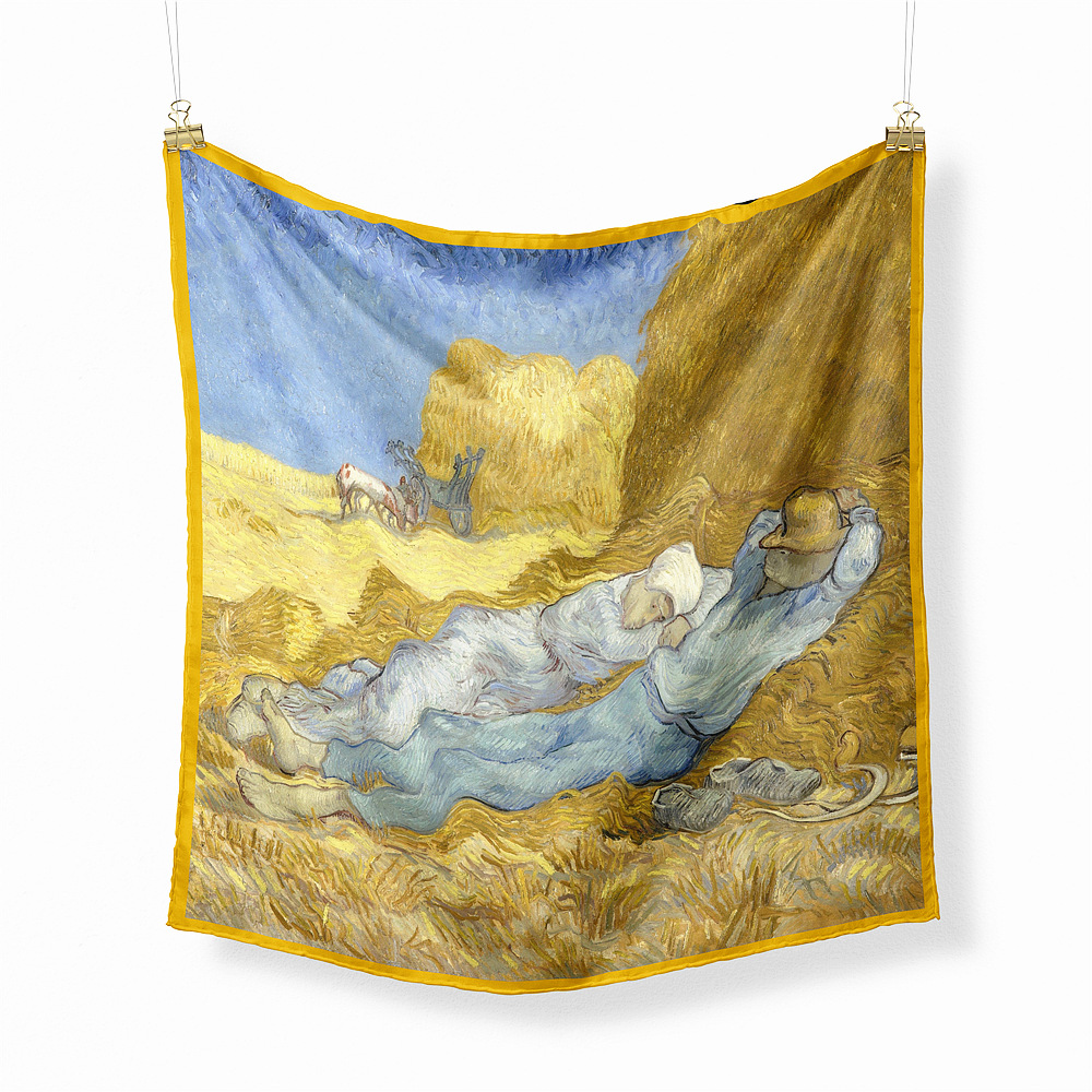 Van Gogh Oil Painting Wheat Field Nap Printing Ladies Twill Small Square Scarfpicture1