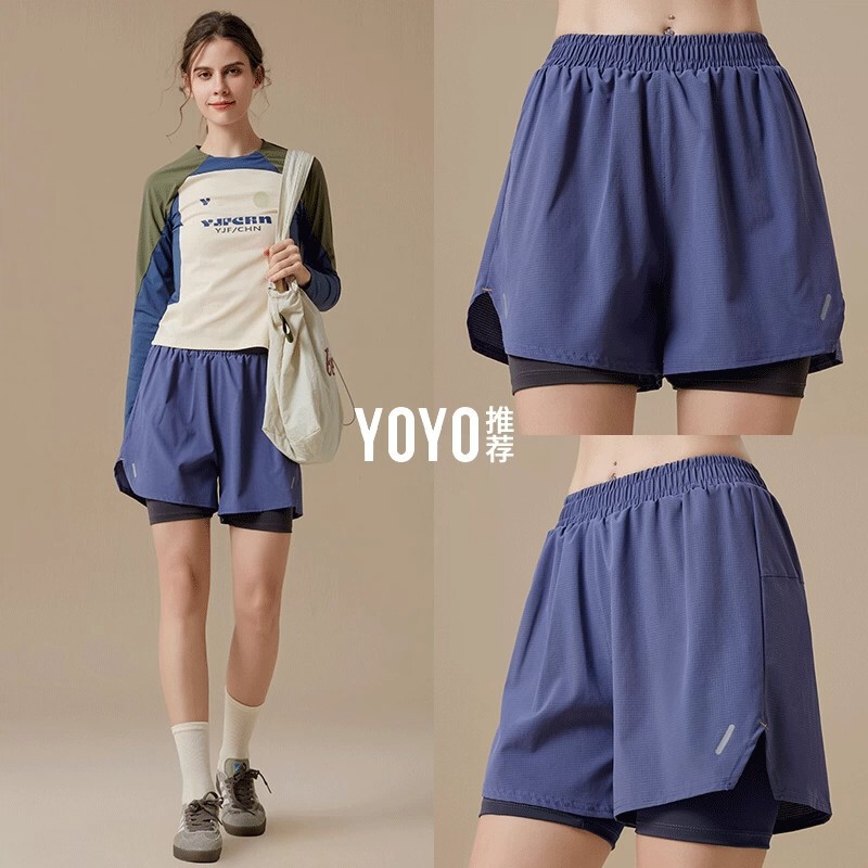 Women's summer two-piece sports shorts, quick-dry, mid-length, for fitness, running, training, high-waisted, slimming, yoga, plus size Women's summer two-piece sports shorts, quick-dry, mid-length, for fitness, running, training, high-waisted, slimming, yoga, plus size