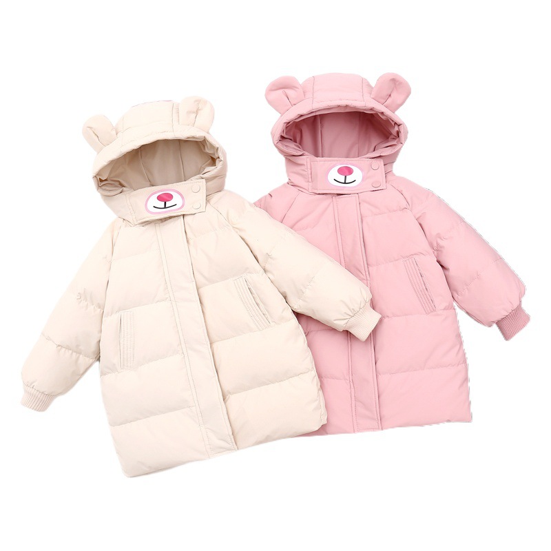 90% sobre Inspección de invierno de las nuevas mujeres pequeñas y medianas ropa de los niños engrosada caliente abajo Chaqueta larga Linda moda abrigo de los niños