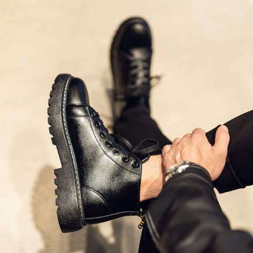 Autumn and summer Martin boots, men's mid-top work boots, high-top British men's shoes, Korean trend all-matching breathable blue shoes