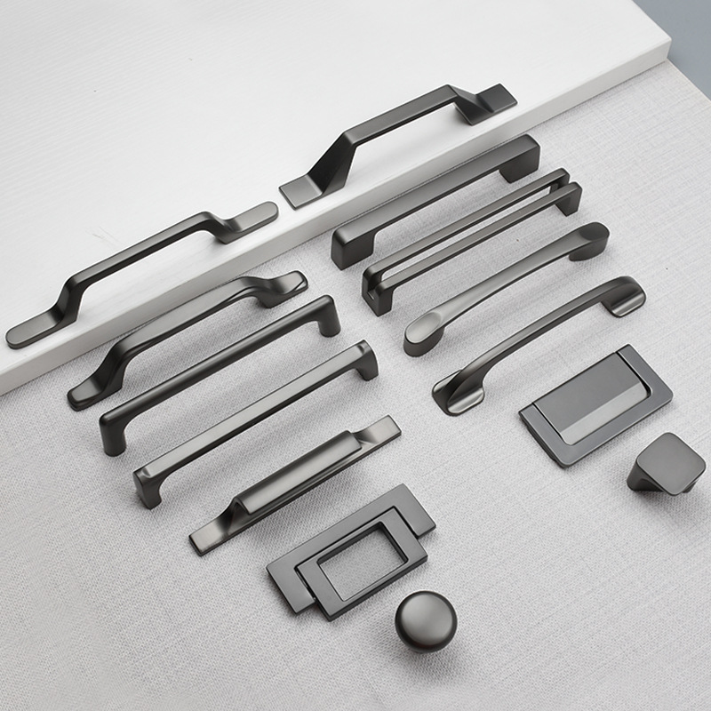 Modern minimalist gray drawer cabinet door small handle Nordic cabinet cabinet surface-mounted single-hole solid door handle handle