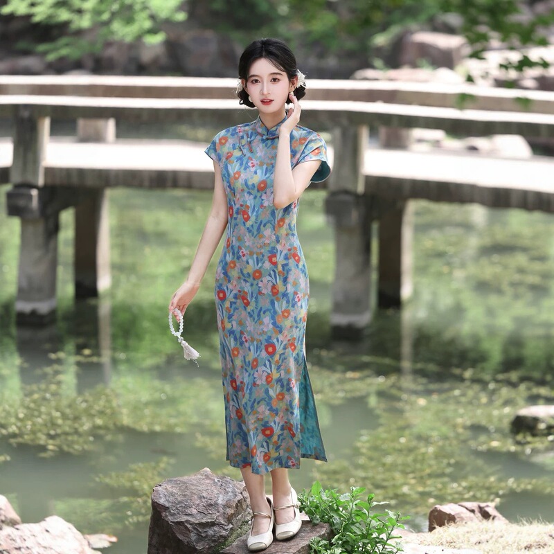 2026 Summer New Style Tencel Linen Cheongsam Chinese Style Slim Retro Fitted Long Sleeveless Wedding Banquet Performance Dress Wholesale
