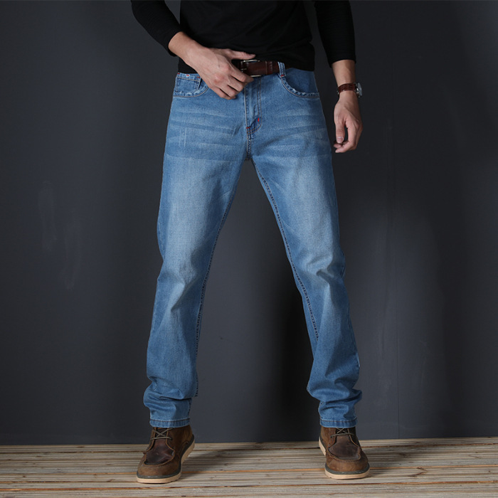 Autumn Jeans Men's Straight Slim-Fit plus size Mid-Waist Men's Jeans Elastic Simple Business Pants Men's Foreign Trade