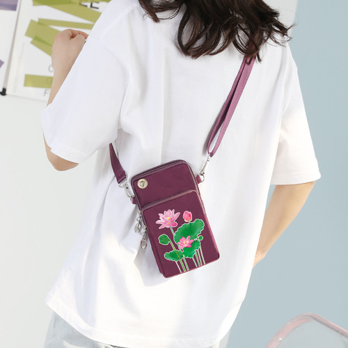 Wholesale Women's Crossbody Phone Bag  New Summer Mother's Bag Large Screen Vertical Multi-Layer Coin Purse Small Fabric Bag