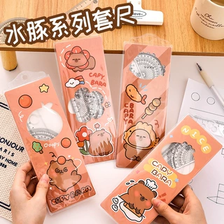 杭素ins卡通水豚套尺 可爱卡皮巴拉高颜值套尺学生绘画尺子4件套