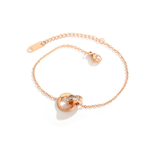 Japanese and Korean Roman bracelet titanium steel non-fading rose gold Roman numeral double ring bracelet ins personalized bracelet