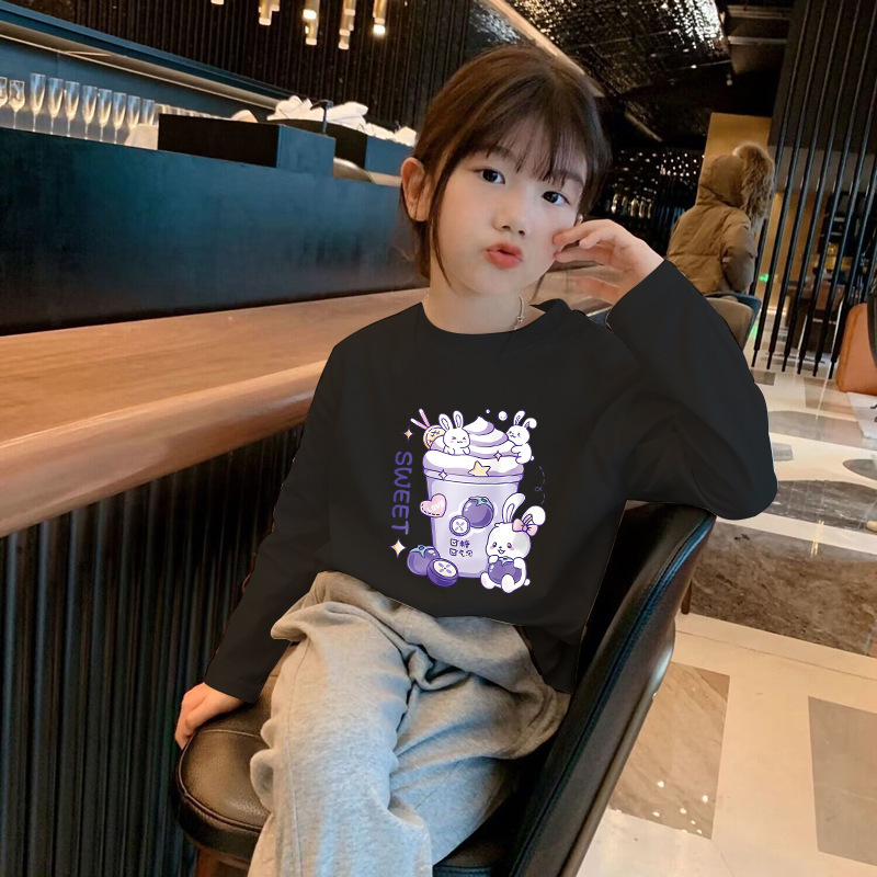 女童100%纯棉中大童春秋装新款韩版时髦洋气长袖T恤小女孩打底衫|undefined