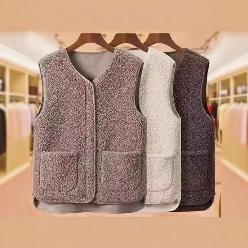 Autumn and Winter Warm Lamb Wool Fleece-Lined Simple Loose Vest Versatile Outer Wear Fur Integrated Zipper Vest Autumn and Winter Warm Lamb Wool Fleece-Lined Simple Loose Vest Versatile Outer Wear Fur Integrated Zipper Vest