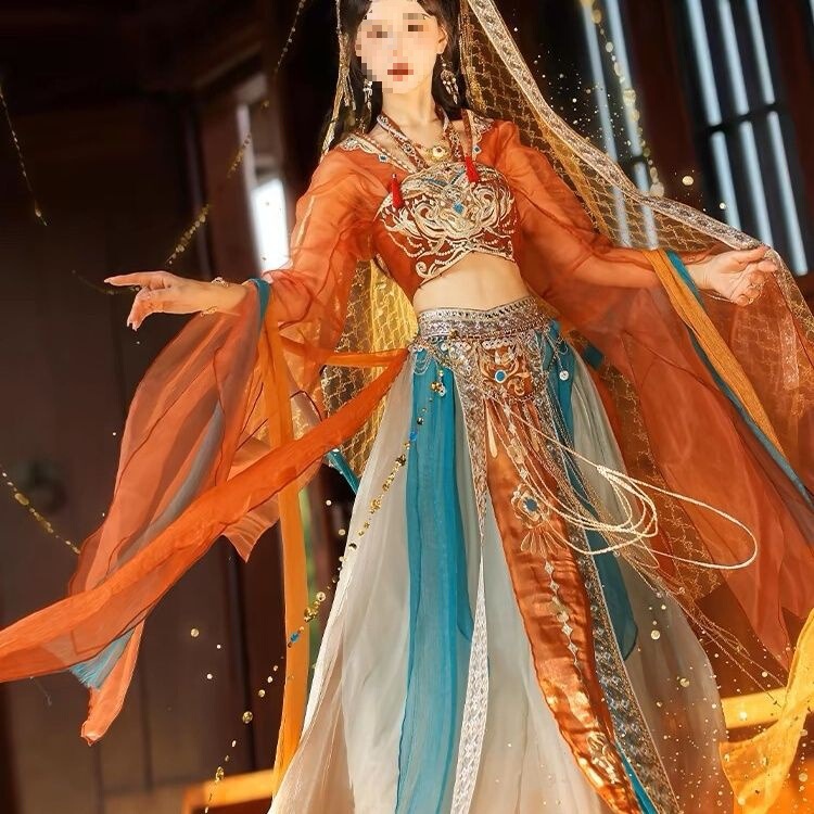 Exotic Style Hanfu Dunhuang Feitian Heavy Embroidery Western Girl Dunhuang Dance Costume Set One-Size-Fits-All Spandex Hot Sale