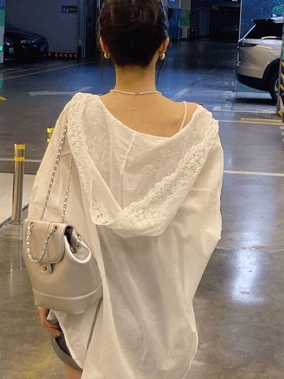 White Lace Cap Sun Protection Shirt Jacket Thin Style Women's New Spring French Chic Loose Chic Top White Lace Cap Sun Protection Shirt Jacket Thin Style Women's New Spring French Chic Loose Chic Top