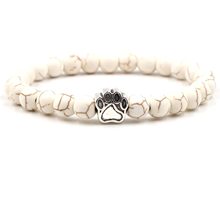 节日礼物串珠可调节脚丫手链8mm火山石黑曜石松石狗爪串珠手链