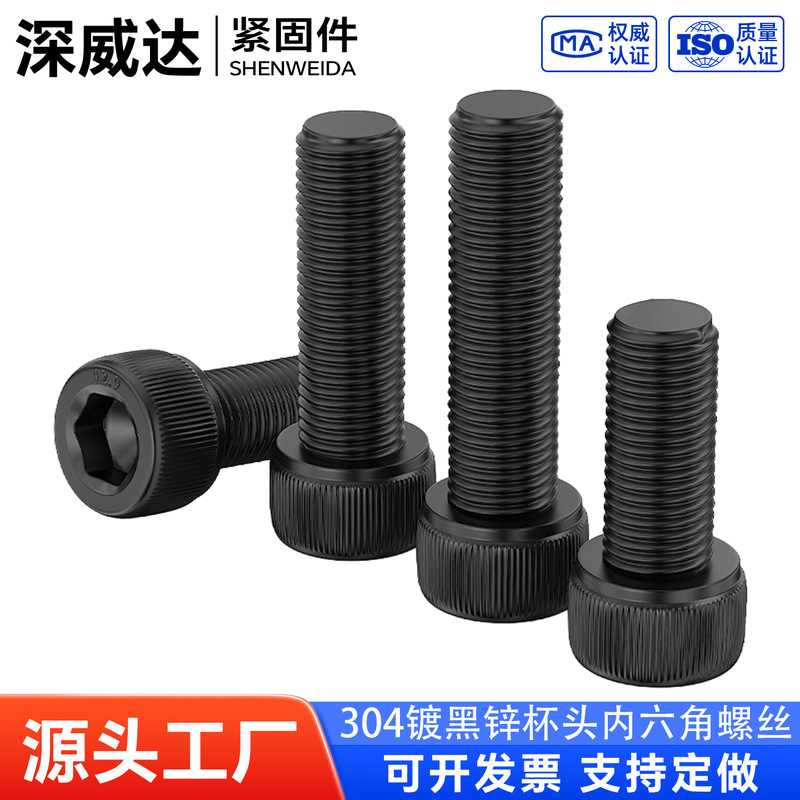 304 Stainless Steel Hex Socket Cylindrical Head Screws, Electroplated Black Cup Head Screws M2M3M4M5M6M8 Bolts and Threads