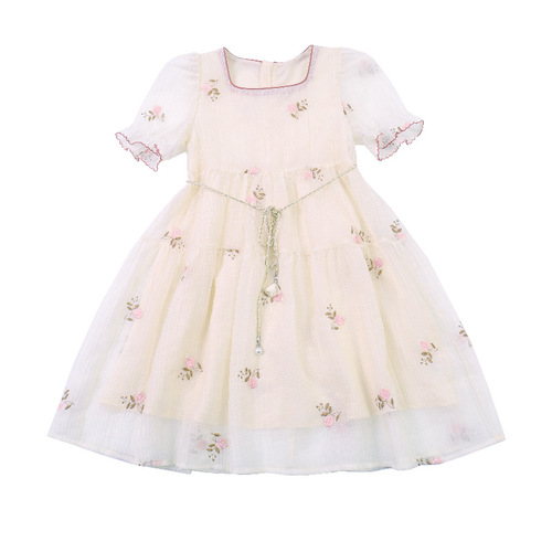 Summer girls' dress 2024 new design Korean style medium and large children's skirt summer clothing pastoral style flower children princess dress