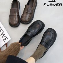 [PLOVER]正品软皮平底小皮鞋秋冬季新款百搭复古单鞋子一脚蹬软底