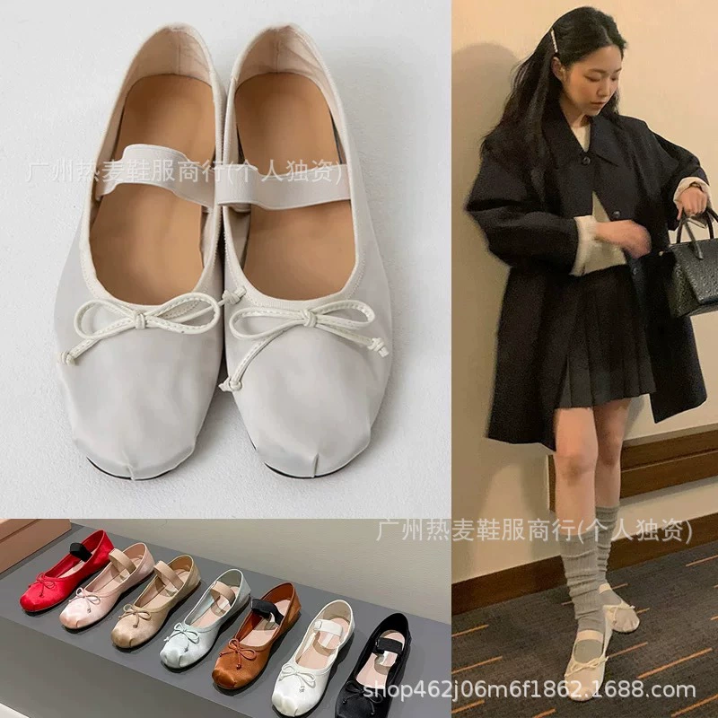 Высокое качество~miu французский бант балетки, шелковистый атлас для девочек балетные туфли, Mary Jane женские туфли