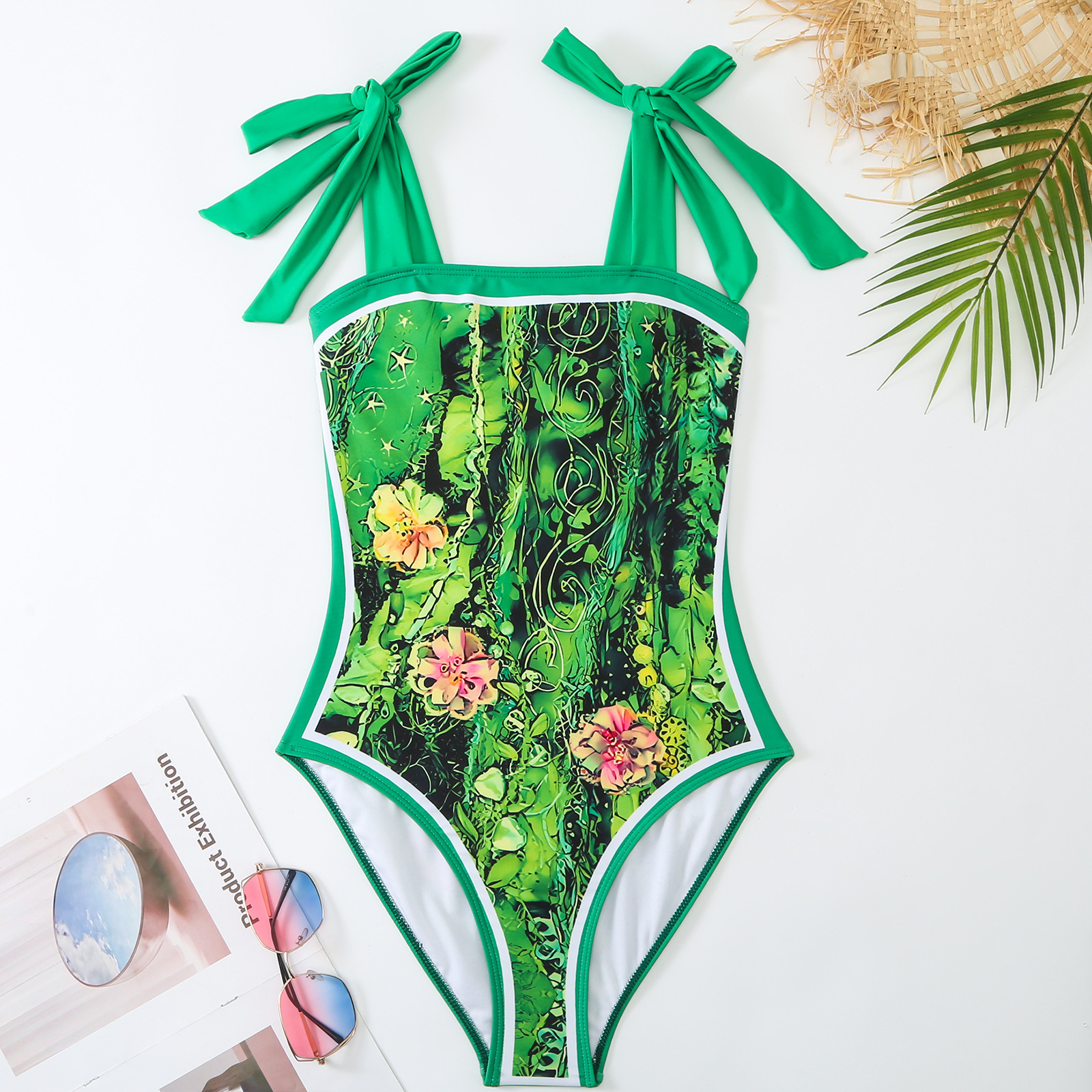 Retro Badeanzug Mit Rock Und Hohem Kragen Damen Blumenmuster_voghion.com