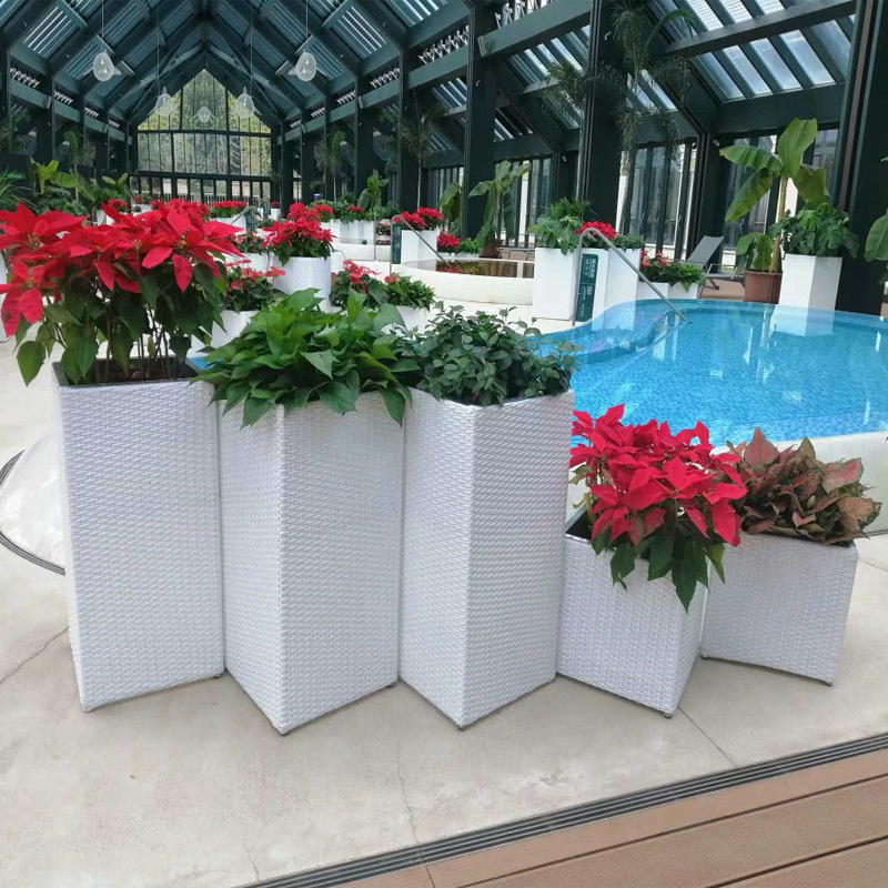 戶外陽台藤藝花架酒店仿藤圓形花槽庭院花器PE藤植物塑料園林花瓶