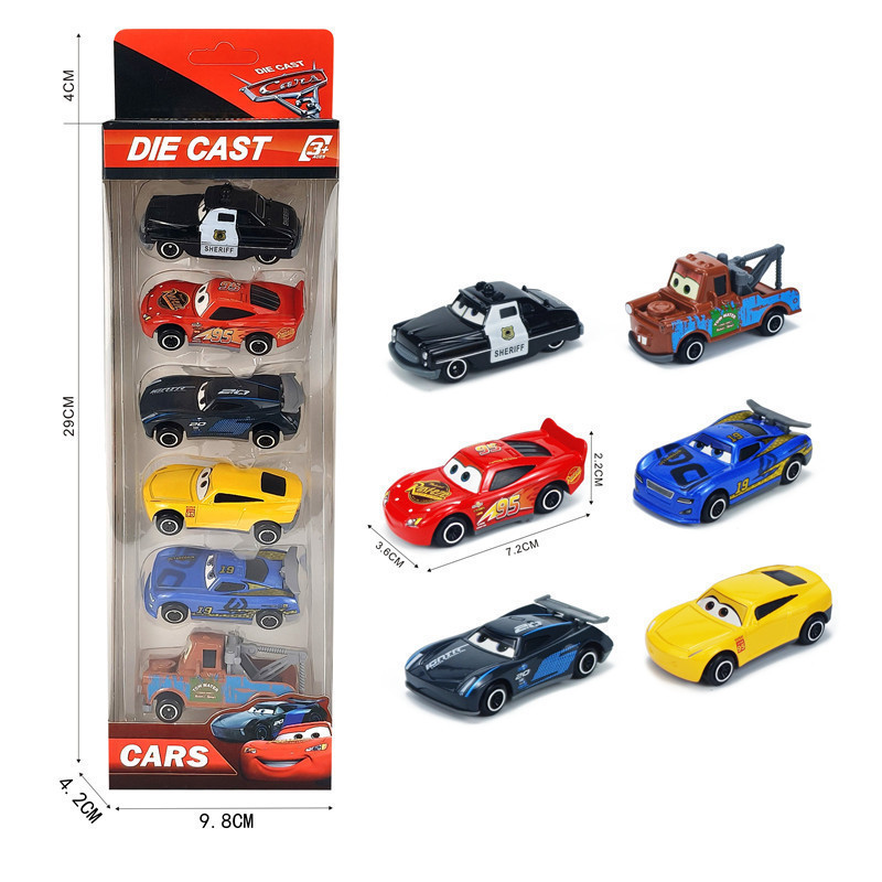 Cross-Border Boxed Set of 6 Cars 3 Alloy Racing Cars Sheriff Mcqueen and Mater Model Sliding Cars Boys' Toys