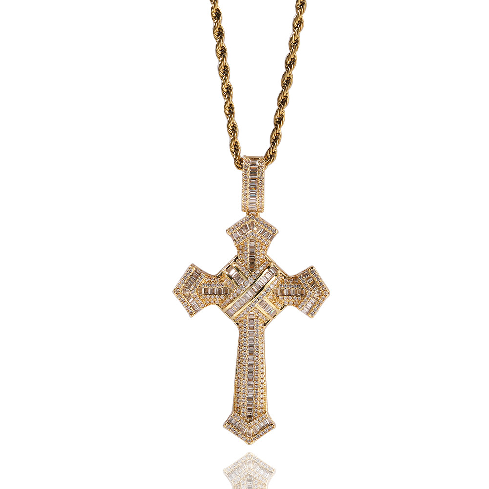 Collier tendance pour homme avec pendentif en croix en cuivre incrusté de zircons, bijou simple et personnalisé_voghion.com