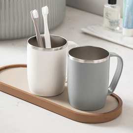 日式不锈钢漱口杯洗漱杯子牙刷杯刷牙缸家庭套装带手柄咖啡杯