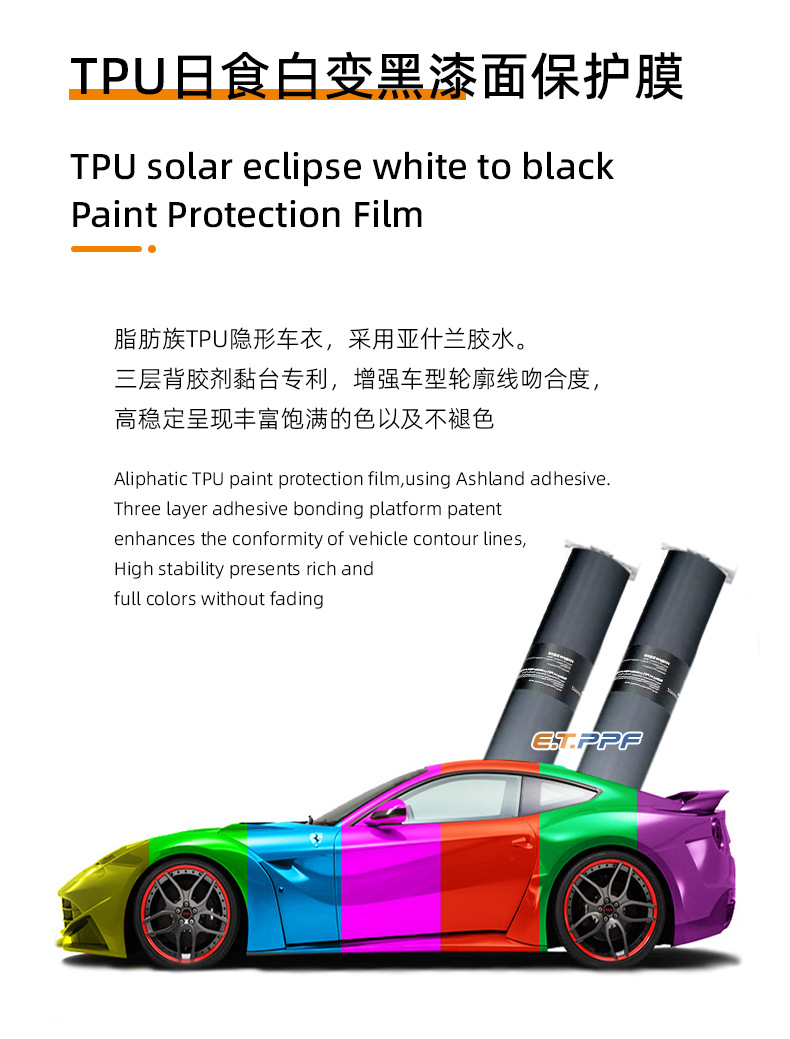 Tpu Solar Eclipse White to Black Color Changing Film Tpu Invisible Car Clothing Color Changing Film Car Sticker Self-Healing Car Paint Protection Film