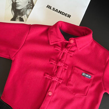 男童潮流新中式唐装儿童拜年服2026冬装中小童灯芯绒加绒衬衫外套