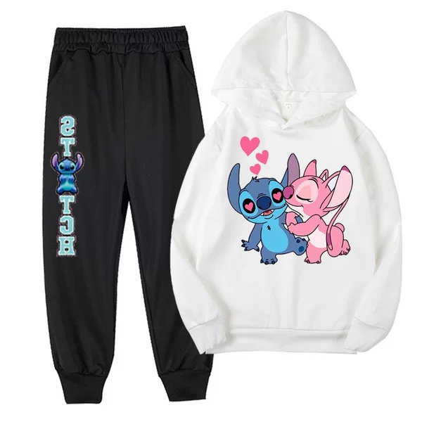 Cross-Border Hot-Selling Stitch Stitch Export Children's Clothing Cartoon Print Hooded Sweatshirt + Pants Suit for Boys and Girls