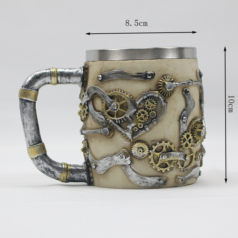 Taza de cerveza en relieve de acero inoxidable de resina creativa americana Taza de calavera punk de personalidad retro