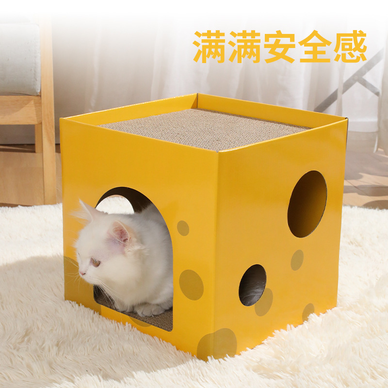 Caja de queso, tablero de agarre para gatos, rectificador de garras, papel corrugado, caja de doble capa cuadrada gruesa y resistente al desgaste, juguetes para gatos, stock al por mayor